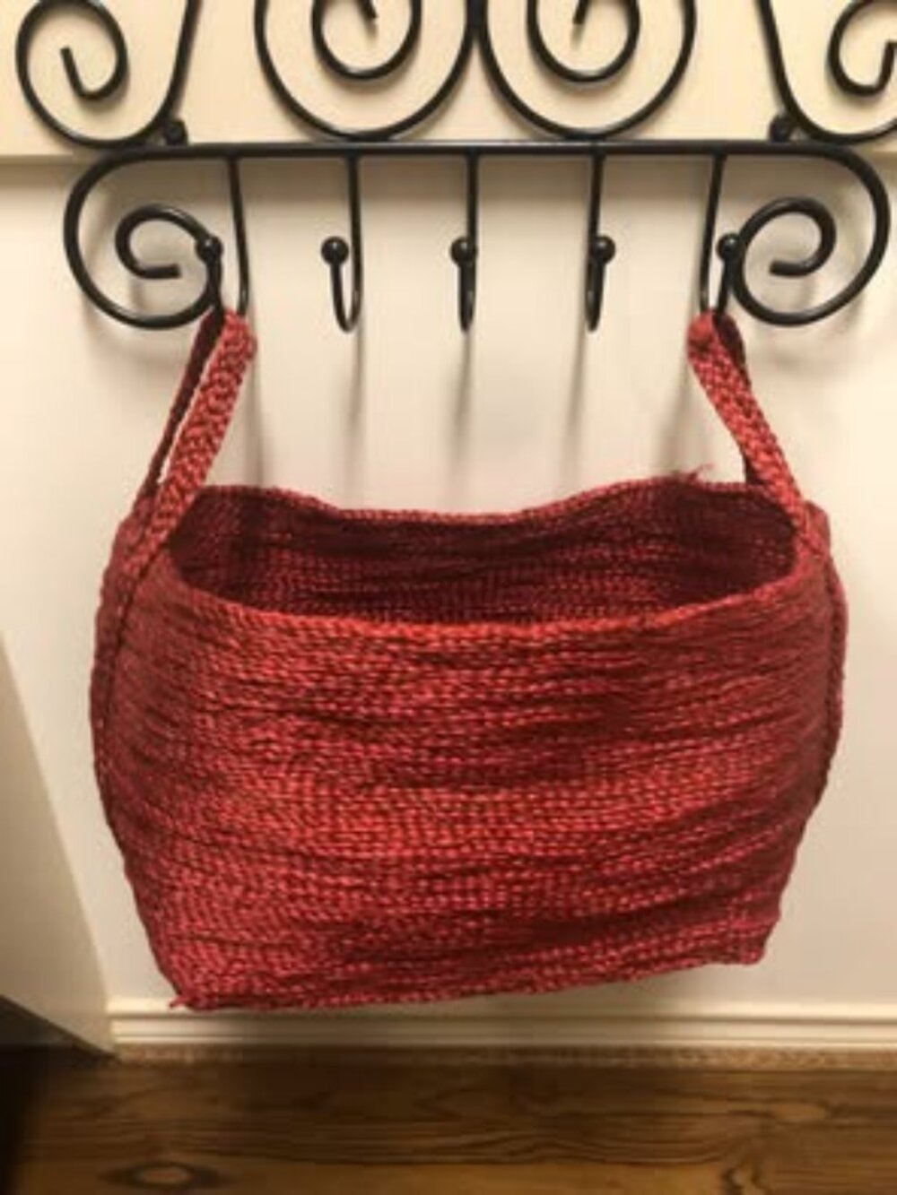 Jute hand braided bag woven wide space storage tote red